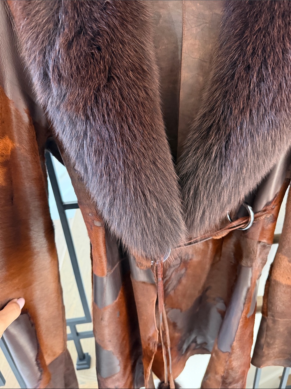 Women genuine pony hair REVERSIBLE 2 tone coat Shearling Coat with Fur Collar - Picture 7 of 13
